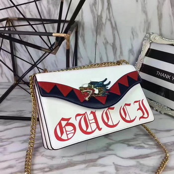 Replica Gucci 466404 Naga Dragon Leather Shoulder Bag White