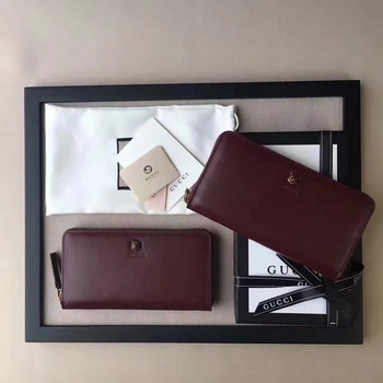 Replica Gucci 428721 Women Animalier Leather Wallet Dark Red
