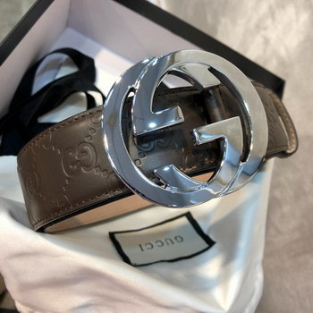 Replica Cheap Replica Gucci Men Leather Belt Coffee Width 38cm With Silver Buckle 093