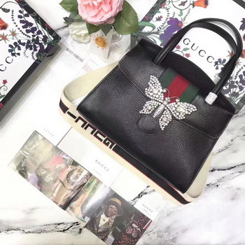 Replica Gucci 505342 GucciTotem Medium Top Handle Bag Black Leather