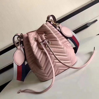 Replica Original Gucci ?476674 GG Marmont Quilted Leather Bucket Bag Light Pink