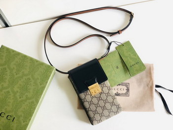 Replica Good Price Gucci Padlock Berry Phone Bag GG Supreme Canvas 658229 Beige and Black Copy
