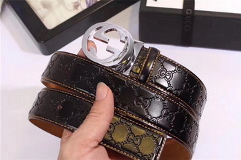 Replica Gucci Men Leather Blet With Silver Buckle 021