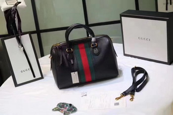 Replica Gucci 415728 Leather Web Boston Tote Bag Black
