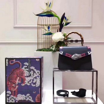 Replica Gucci 453751 Lilith Leather Top Handle Bag Black Leather