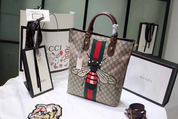 Replica 2017 New Gucci 437549 Women Animalier Supreme Tote Bag With Bee Coffee