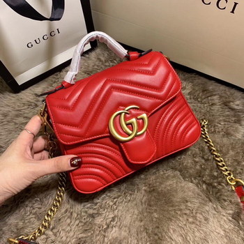Replica Replica Gucci 547260 GG Marmont Mini Top Handle Bag Red Chevron Leather