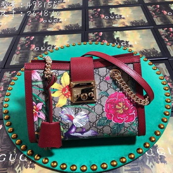 Replica Replica Gucci 498156 Women Padlock GG Flora Small Shoulder Bag Red