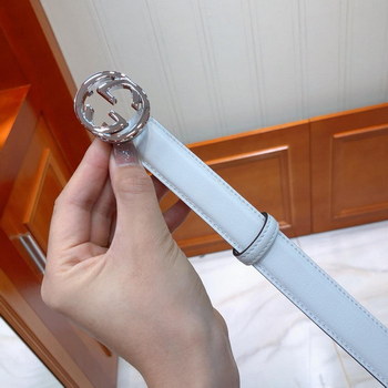 Replica Gucci 370717 Women Leather Belt White With Gold Buckle 039