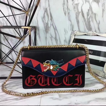 Replica Gucci 466404 Naga Dragon Leather Shoulder Bag Black