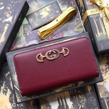 Replica Original Copy Gucci 570661 Zumi Grainy Leather Zip Around Wallet Red