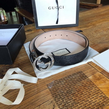 Replica Cheap Replica Gucci Reversible Leather Men Belt Black Width 4cm With Silver Buckle 107