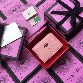 Replica Gucci 460185 Animalier Card Case Light Pink Leather