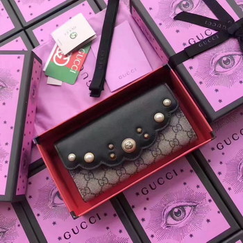 Replica Original Gucci studded GG Pearl Studs Wallet Black
