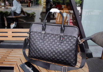 Replica Gucci 7138 1 Men Leather Briefcase Bag Black