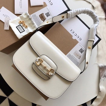 Replica Replica Gucci 1955 Horsebit Shoulder Bag White Textured Leather with a Vintage Effect 602204