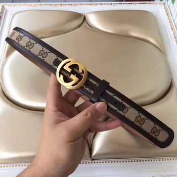 Replica Gucci GG Supreme Leather Blet With Gold Double G Buckle