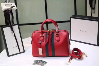 Replica Gucci 415728 Leather Web Boston Tote Bag Red