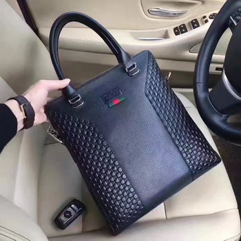 Replica Gucci 634 2 Men Signature Leather Tote Bag Black