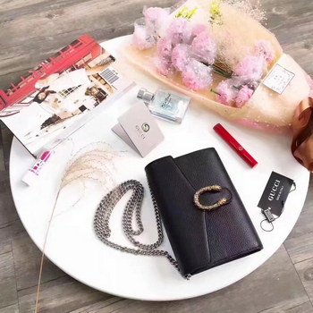 Replica Gucci Dionysus Leather Mini Black Chain Bag Gold Tiger Head Spur