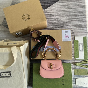 Replica Replica Gucci Mini Top Handle Bag with Bamboo Pink 686864 High End