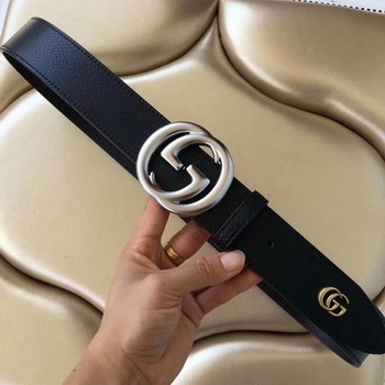 Replica Cheap Replica Gucci Men Leather Belt Black Width 38cm With Silver Buckle 079