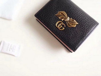 Replica Discount Gucci 524289 Leather Women Card Case with Bow Black Leather