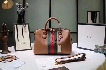 Replica Gucci 415728 Leather Web Boston Tote Bag Coffee