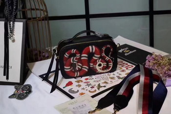 Replica Gucci 453565 Snake Print Leather Shoulder Bag Black