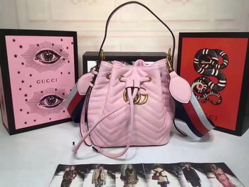 Replica Gucci 476674 GG Marmont Quilted Pink Chevron Leather Bucket Bag