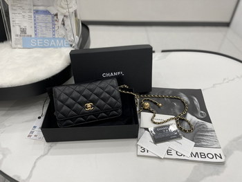 Replica Vintage Chanel AP1450 Wallet on Chain Black Leather With Gold Tone Metal Ball Price Online Replica
