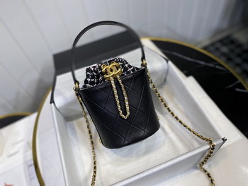 Replica Perfect Replica Chanel Small Drawstring Bag Calfskin Tweed Gold Tone Metal Black with Multicolor
