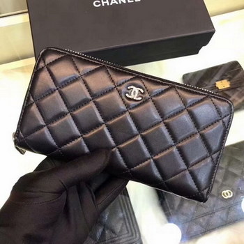 Replica Copy Chanel Classic Zipped Wallet Lambskin Leather Silver Tone Metal