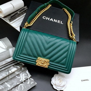 Replica Replica 255cm Boy Chanel Handbag Green Grained Calfskin Gold Tone Metal