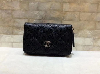 Replica Chanel Grained Calfskin Women Wallet Black With Silver Tone Metal