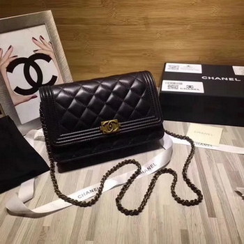 Replica Original Replica Chanel A80287 Women BOY CHANEL Clutch With Chain Black Calfskin Gold Tone Metal