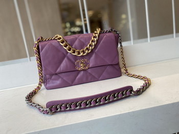 Replica 2021 Classic Chanel 19 Flap Bag 30cm Goatskin in Purple Price Online Replica