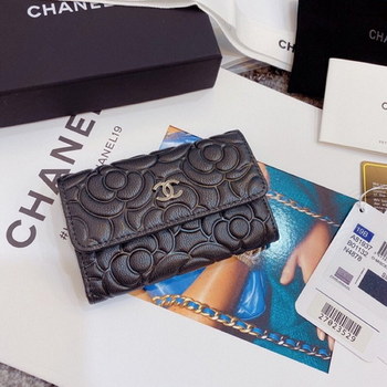 Replica Replica Chanel Flap Card Holder Satin Finish Goatskin Gold Metal Black