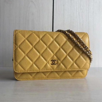 Replica Top Quality Chanel Woc Wallet On Chain Iridescent Grained Lambskin Gold Tone Metal Yellow AP0315