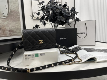 Replica 2022 New Replica Chanel Wallet on Chain Goatskin Gold Tone Silver Tone Ruthenium Finish Metal Black AP2548