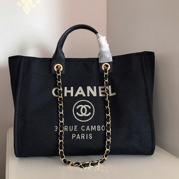 Replica AAA Replica Chanel A93786 Large Shopping Bag Mixed Fibers, Lurex Canvas Gold Tone Metal Navy Blue