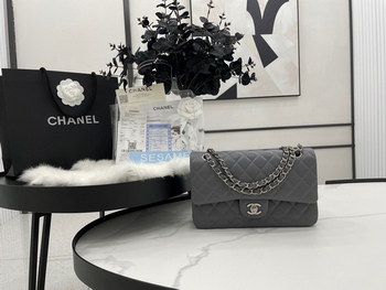 Replica Limited Edition Chanel Classic Flap 17CM 20Cm 25CM Sheepskin Shoulder Bag With Light Gold High End Dark Gray