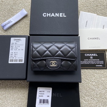 Replica Replica Chanel A80799 Quilted Leather Flap Card Holder Wallet Black Leather with Sliver 1