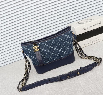 Replica Chanel Gabrielle Small Hobo Bag Denim Calfskin Silver Tone Gold Tone Metal Blue