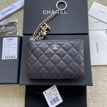 Replica Replica Chanel A50168 Matelasse CC Logo Case Coin Purse Black Leather with Sliver