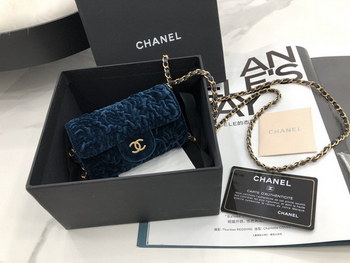 Replica Fake Chanel Jewel Card Holder Small Bag with Chain Blue Velvet with Gold Hardware Celebrity Same Christmas