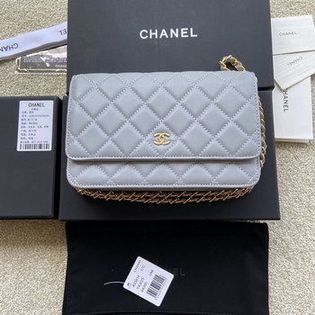 Replica Replica Chanel A33814 Women Classcics Wallet On Chain Light Gray with Gold