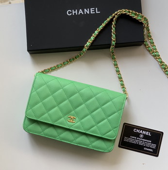 Replica Top Quality Chanel Woc Wallet On Chain Iridescent Grained Lambskin Gold Tone Metal Medium Green