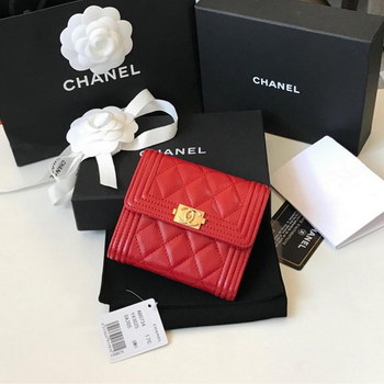 Replica Copy Boy Chanel A81965 Small Flap Wallet Grained Calfskin Gold Tone Metal Red
