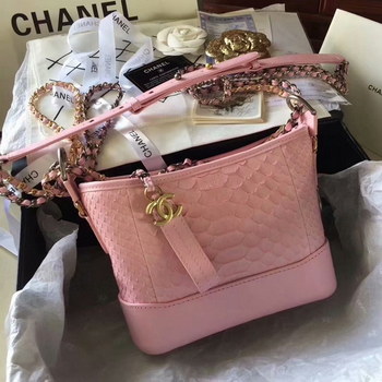 Replica Top Replica Chanel Gabrielle Small Hobe Bag Pink Python Metallic Calfskin Gold Tone Metal
